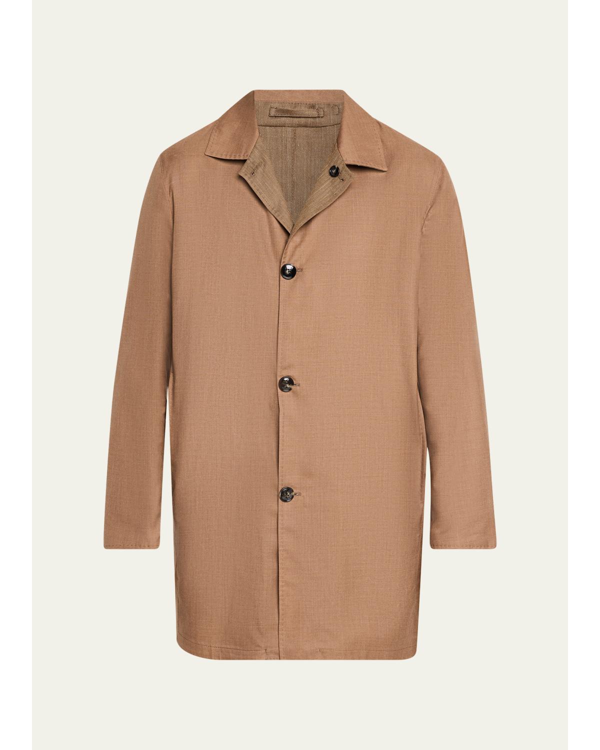Men'S Wool And Silk Herringbone Reversible Raincoat