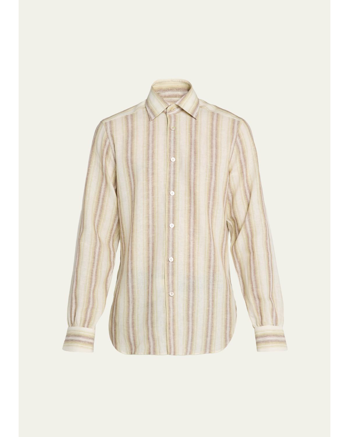 Men'S Wide Stripe Linen-Blend Button-Down Shirt