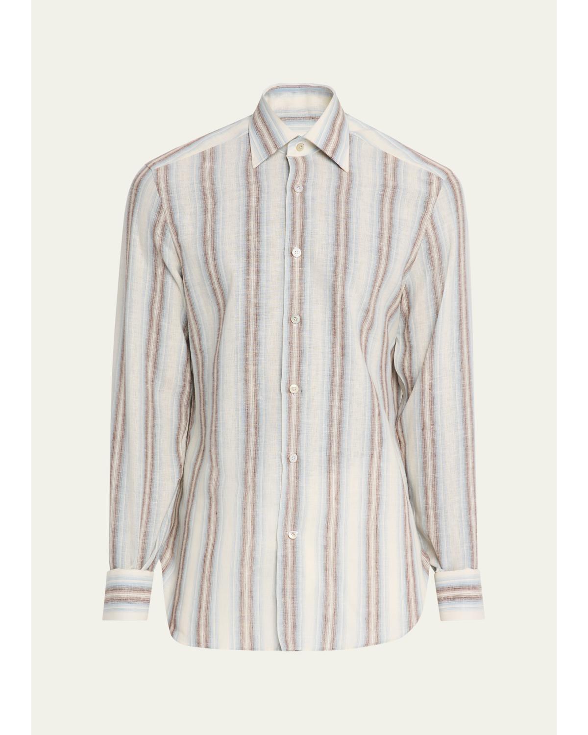 Men'S Linen Blend Wide Stripe Button-Down Shirt