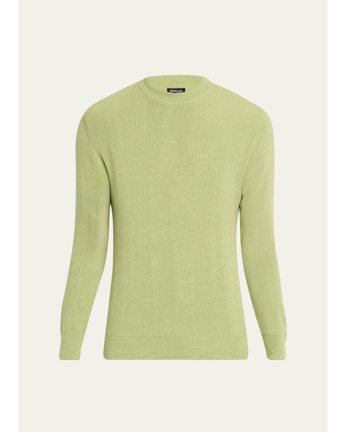 Men's Silk, Cashmere and Linen Micro-Rib Crewneck Sweater