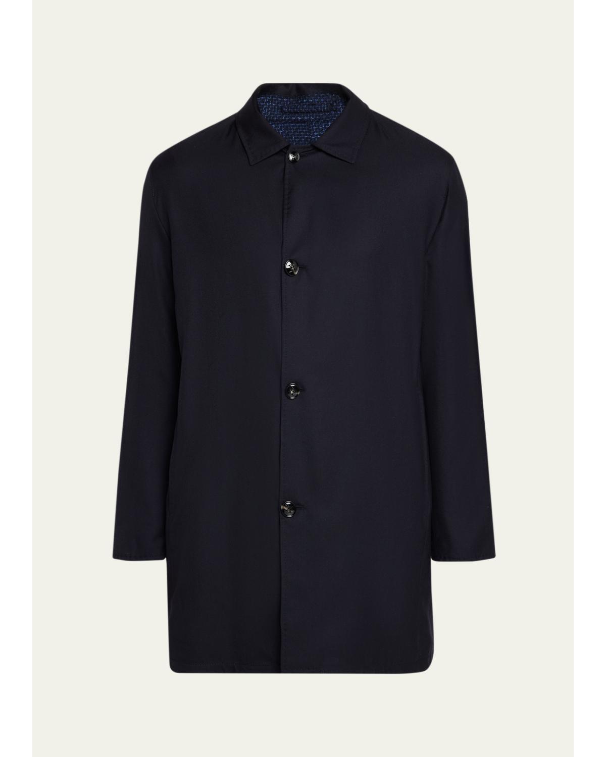 Men'S Wool And Silk Birdseye Reversible Raincoat