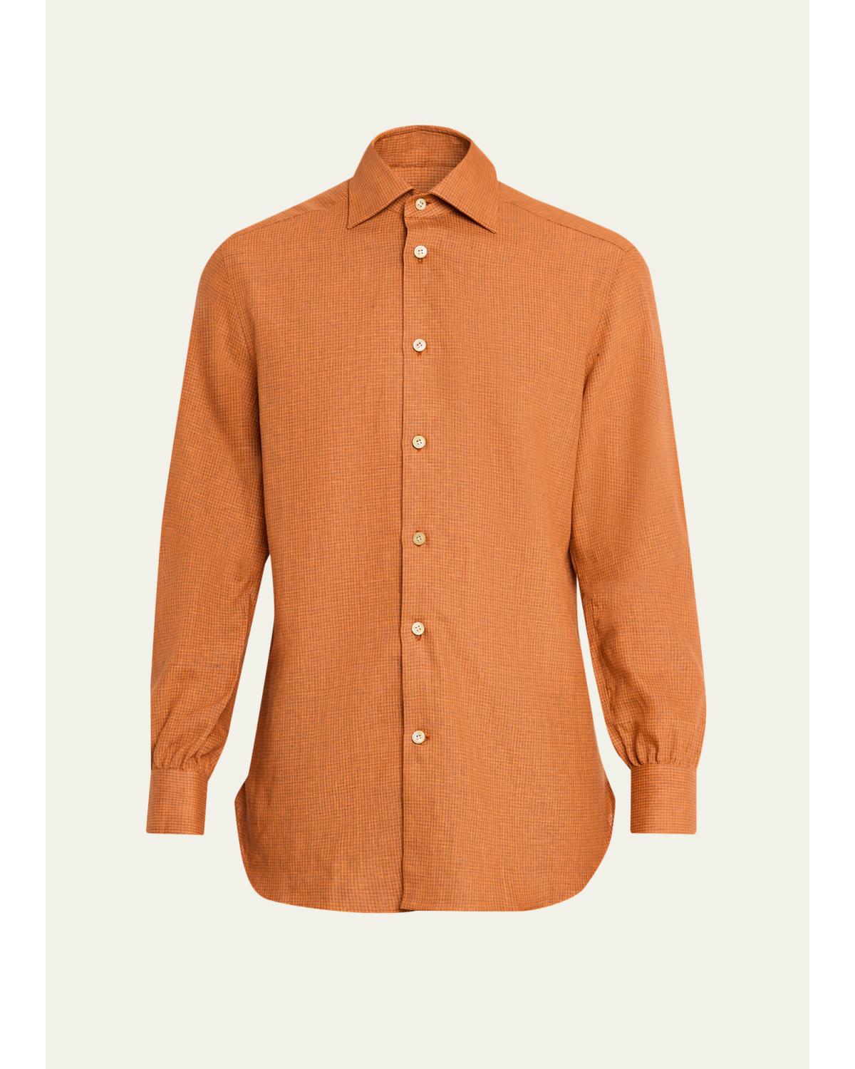 Men'S Linen Blend Shadow-Check Sport Shirt