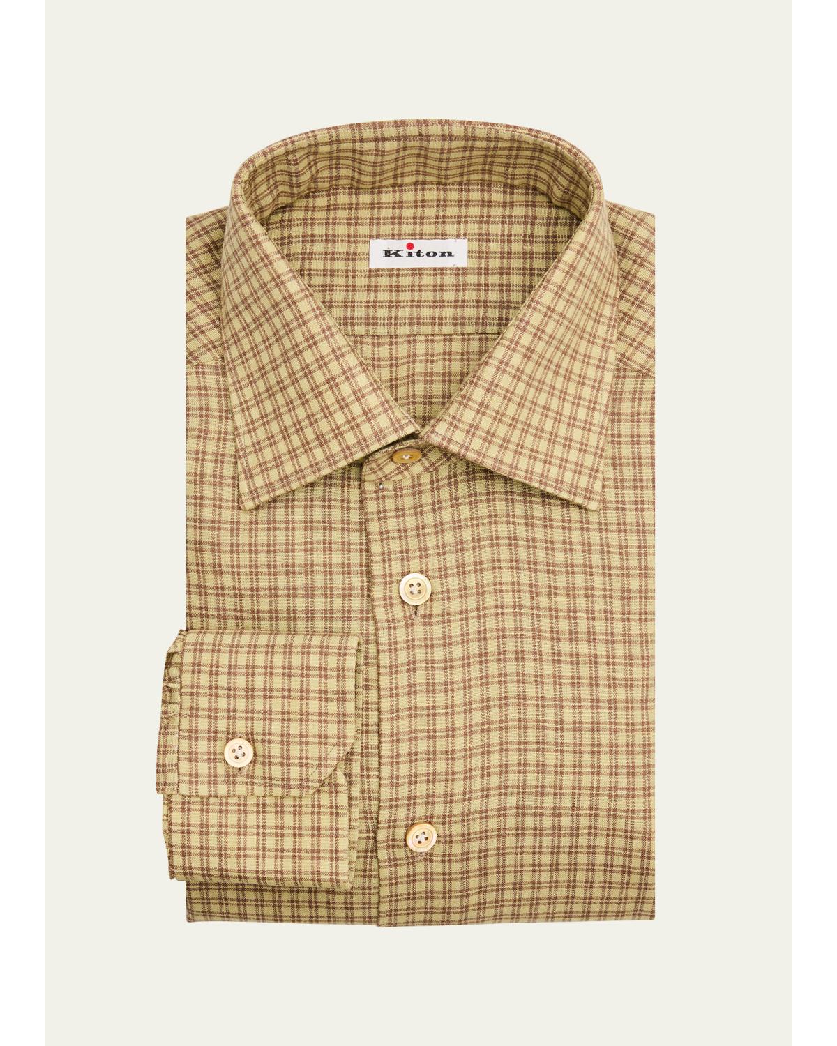 Men'S Linen-Blend Plaid Button-Down Shirt