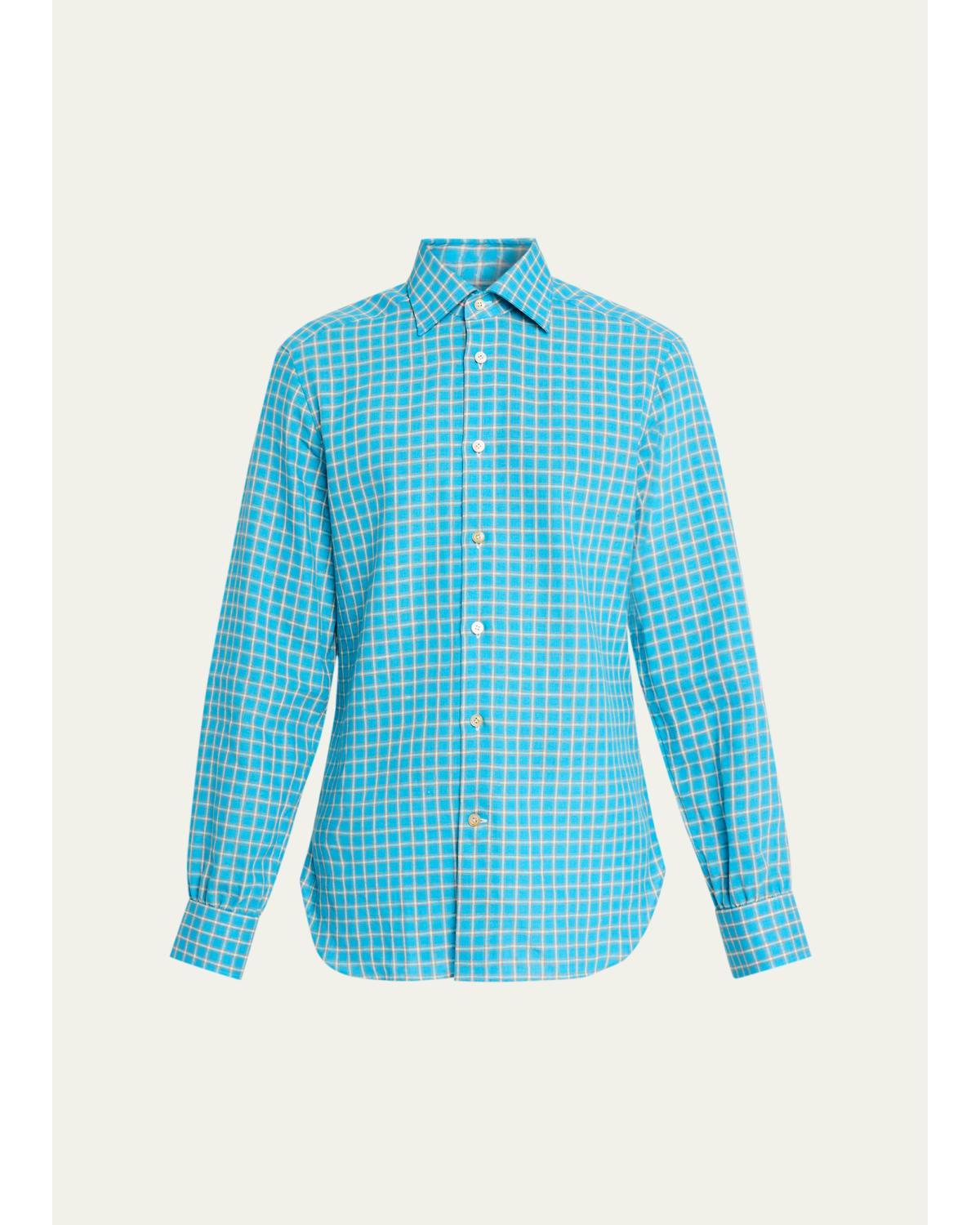 Men'S Linen-Blend Plaid Button-Down Shirt