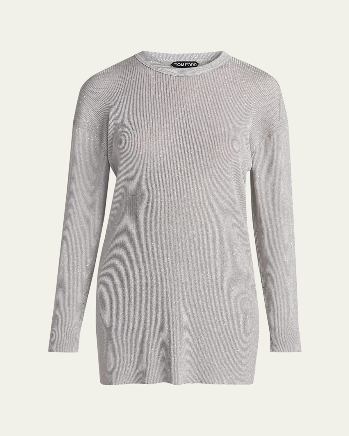 Tom Ford Paillette Rib Knit Tunic Top In Silver