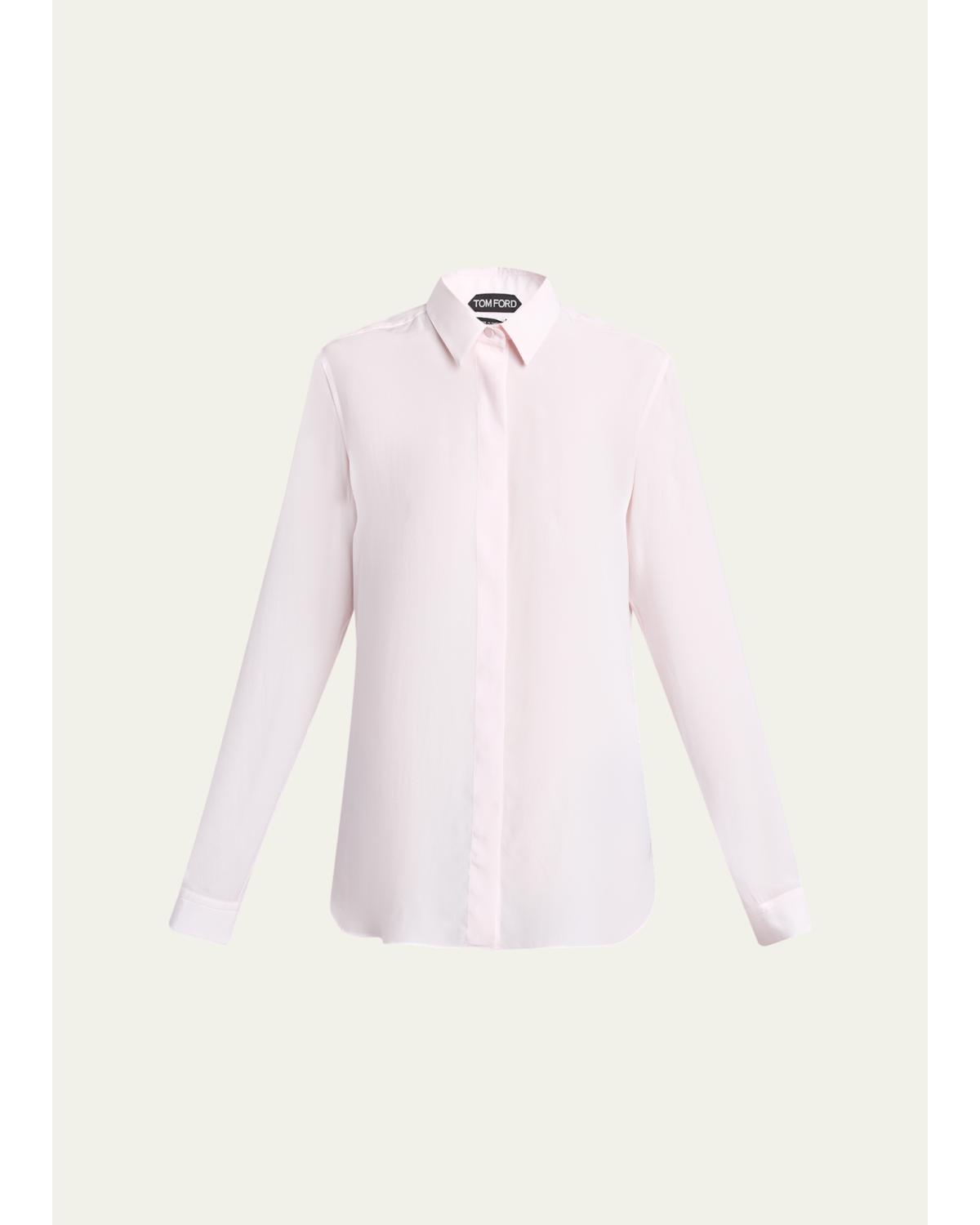 Crepe De Chine Button-Down Blouse
