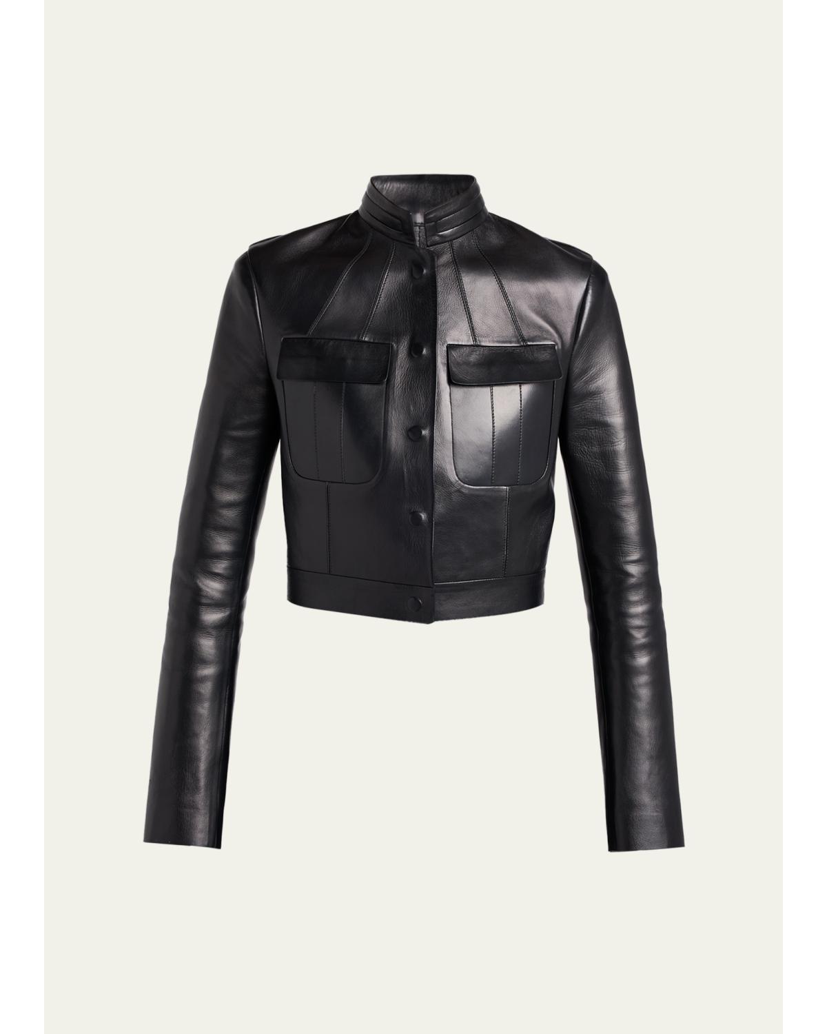 Nappa Leather Single-Breasted Crop Jacket