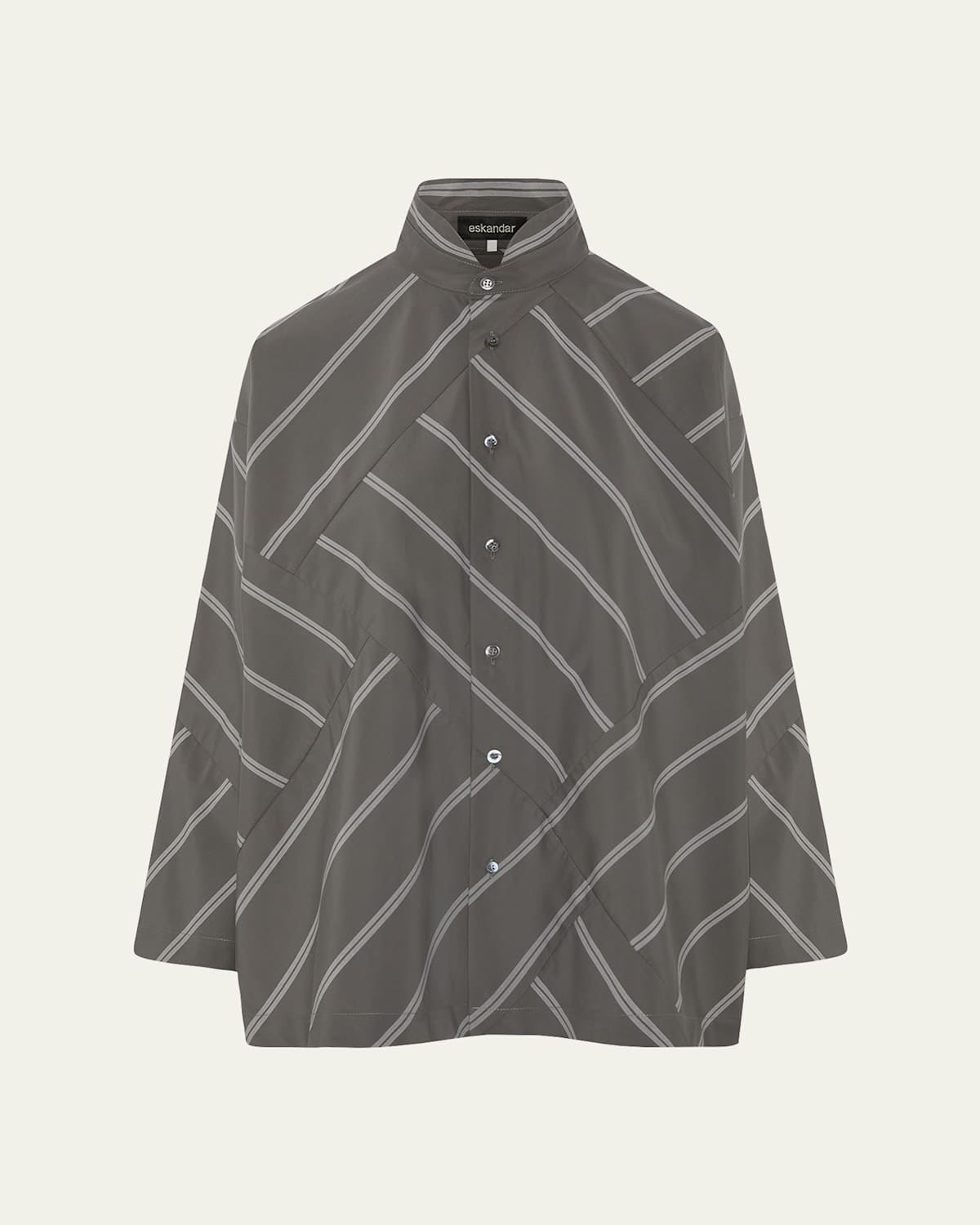 Eskandar A-line Patchwork Striped Cotton Shirt In Gray