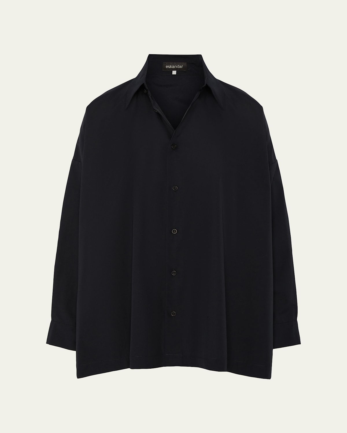 Eskandar Angle-to-front Side Seam Shirt With Collar (long Length) In Black