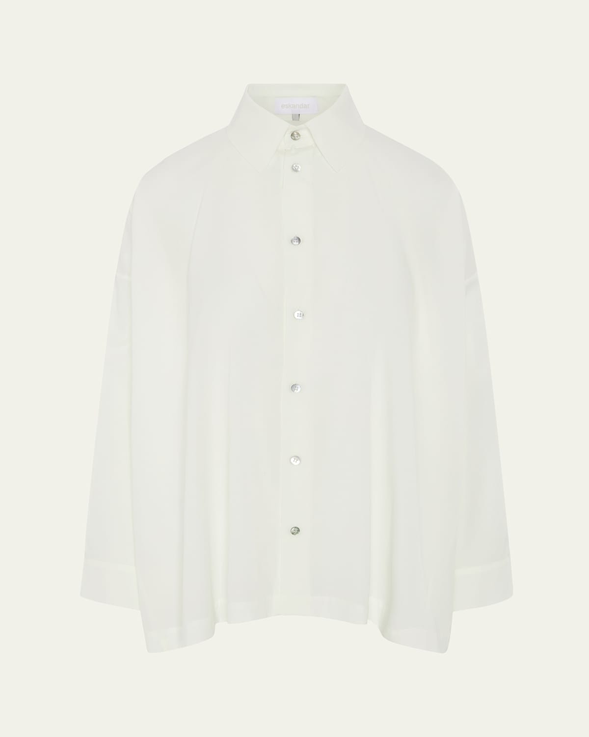 Eskandar Angle-to-front Side Seam Shirt With Collar (long Length) In White