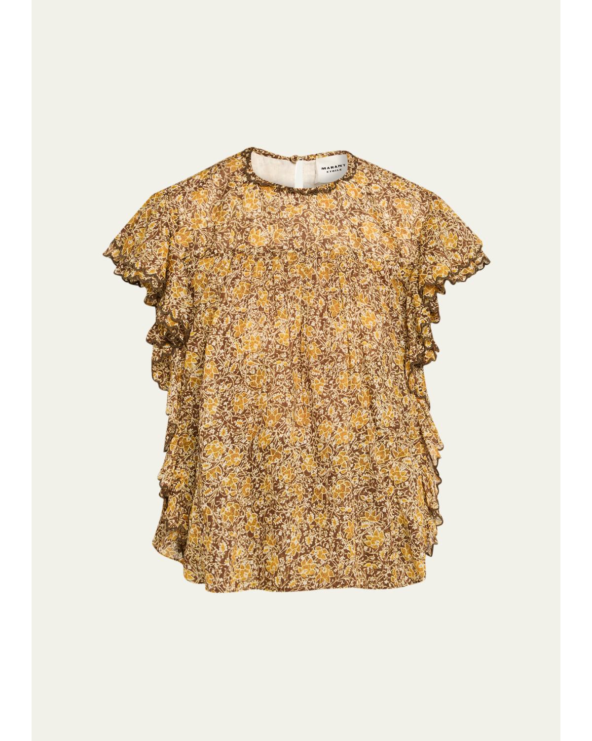 Daliyane Floral Flutter-Sleeve Blouse