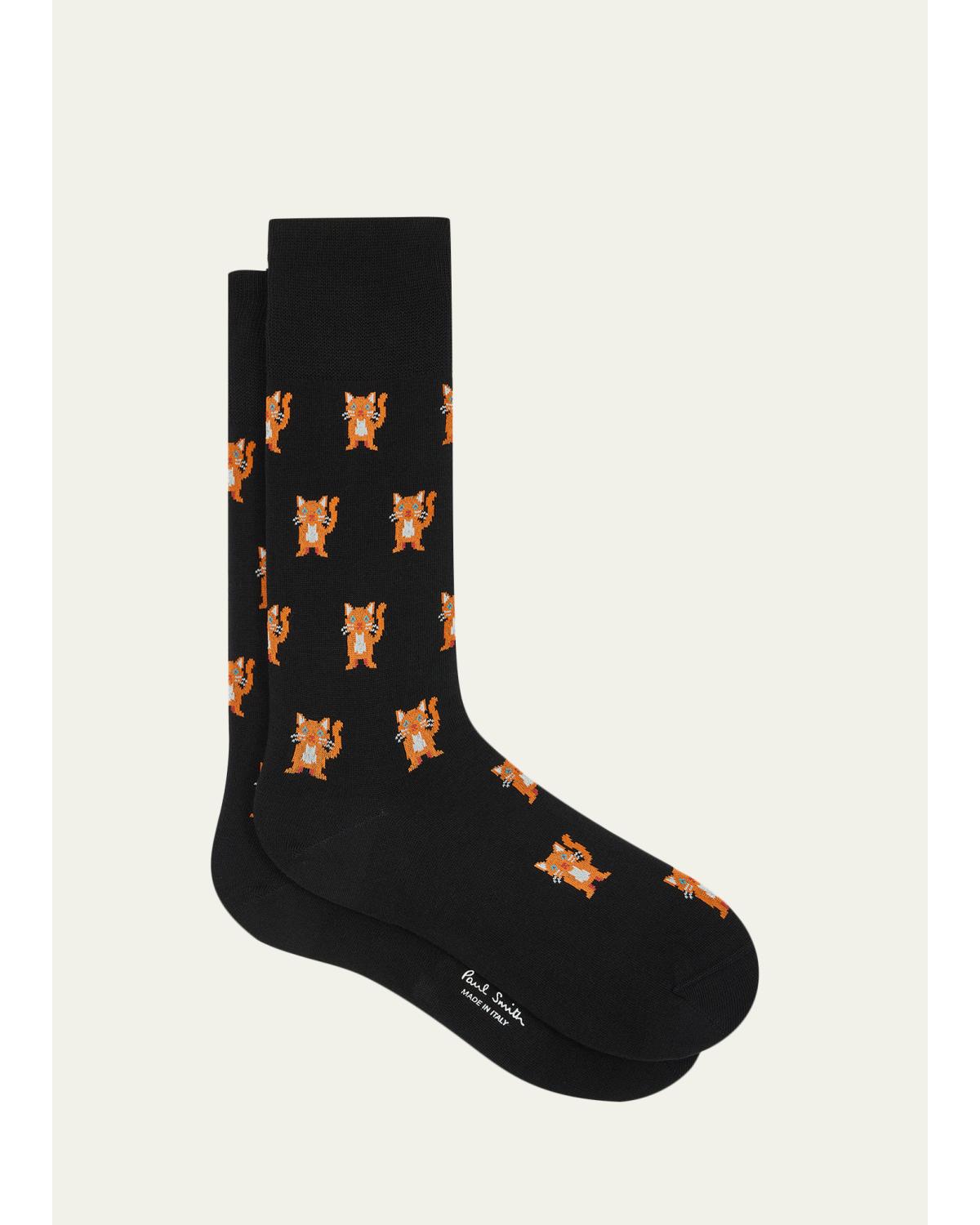 Men'S Orange Cat Crew Socks