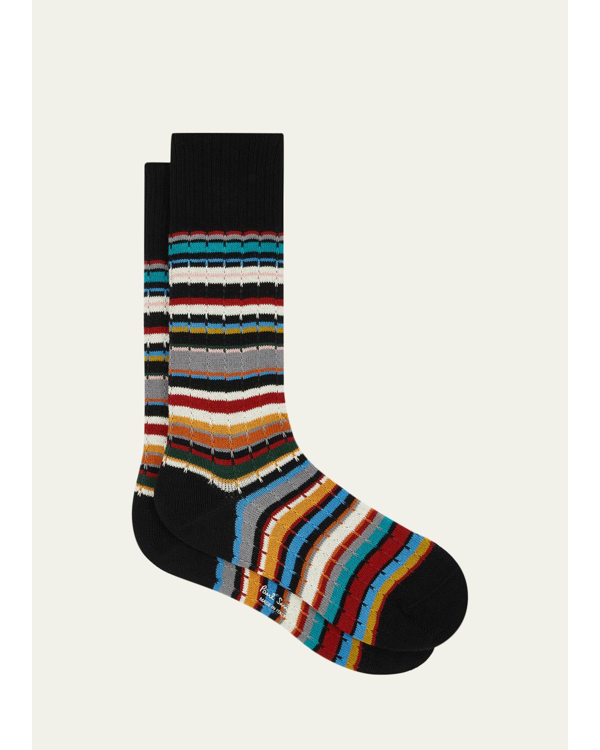 Men'S Drop-Stitched Signature Stripe Crew Socks