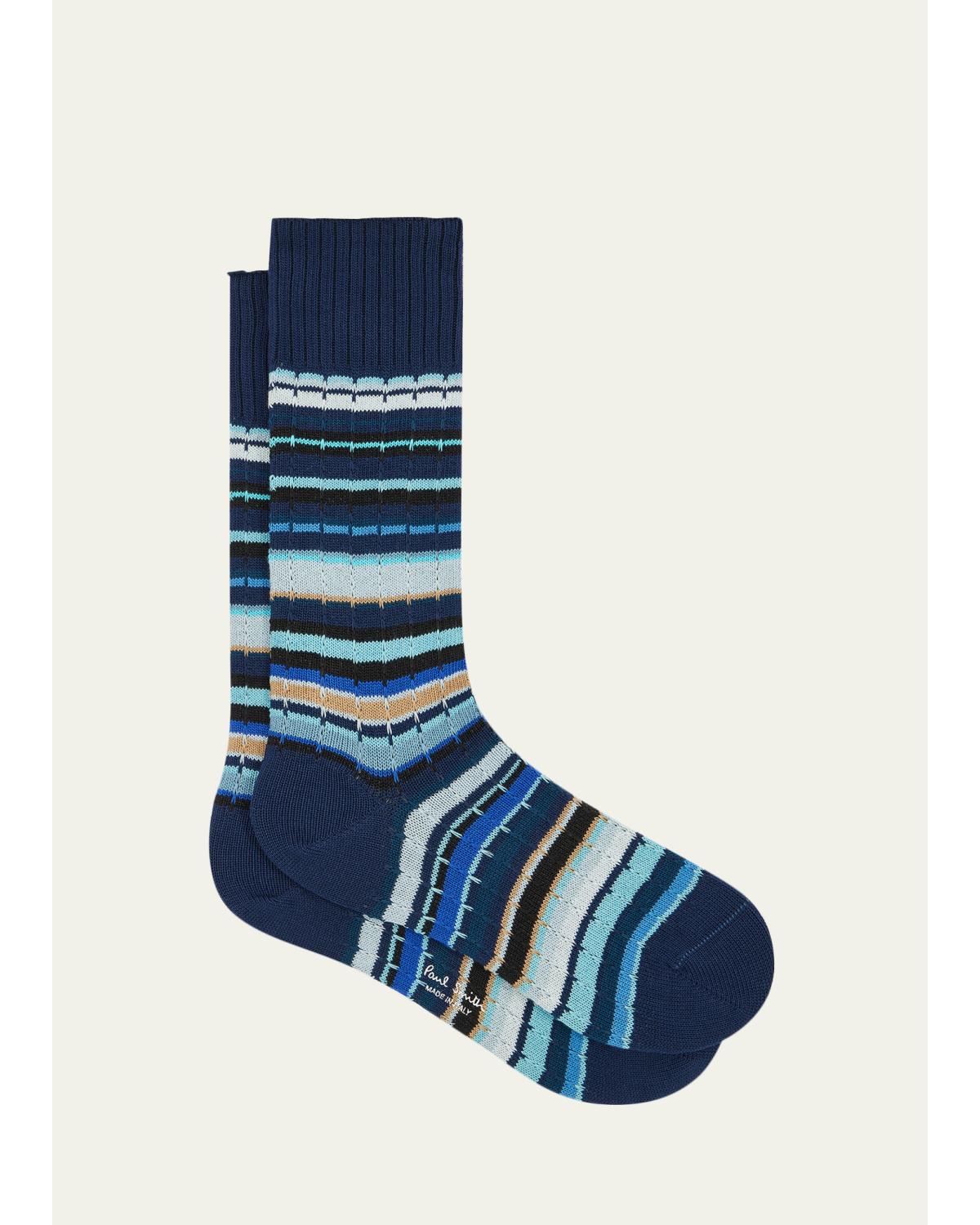 Men'S Drop-Stitched Signature Stripe Crew Socks