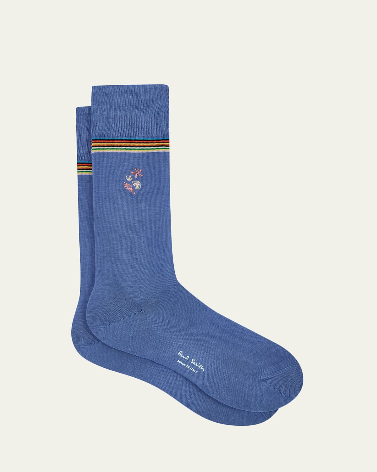 Paul Smith Men's Artist Stripe & Embroidered Shells Crew Socks