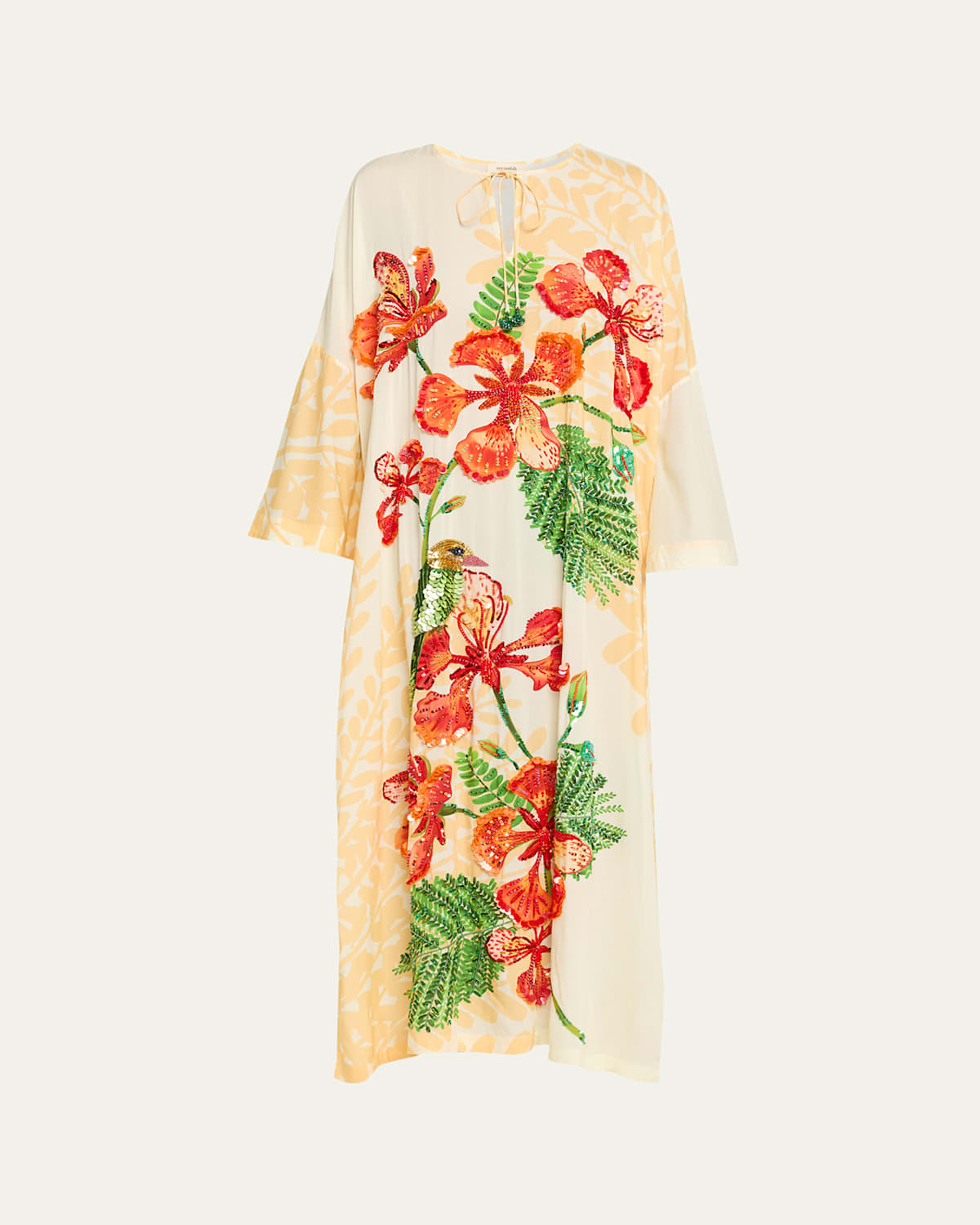 Verandah Hand-beaded Gulm Kaftan In Green