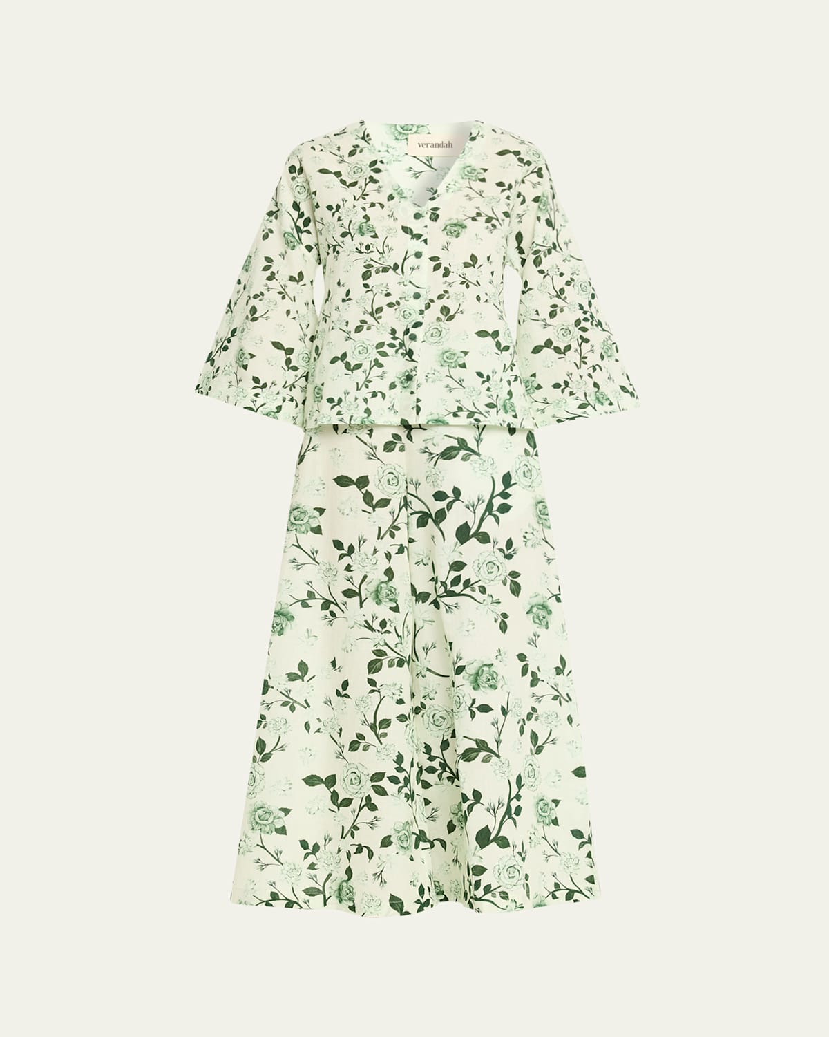 Verandah Floral Linen-cotton Blouse In Green