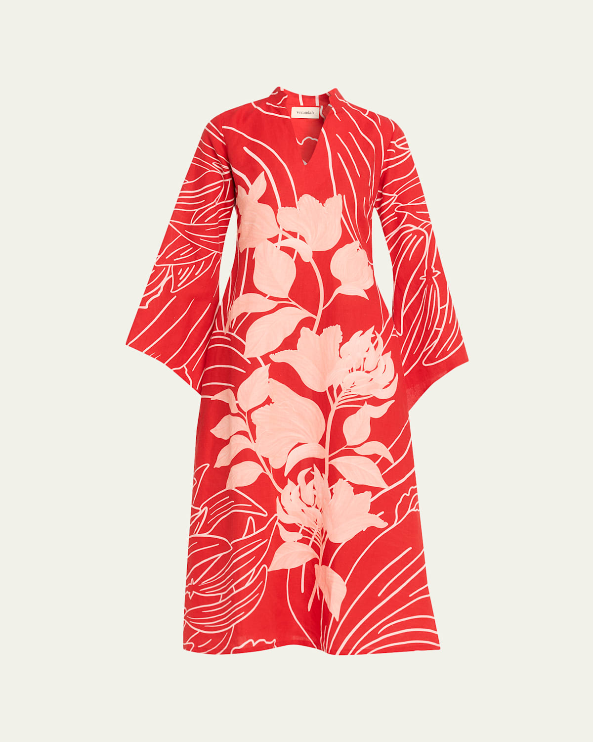 Verandah Wild Tulip Linen-cotton Tunic In Red
