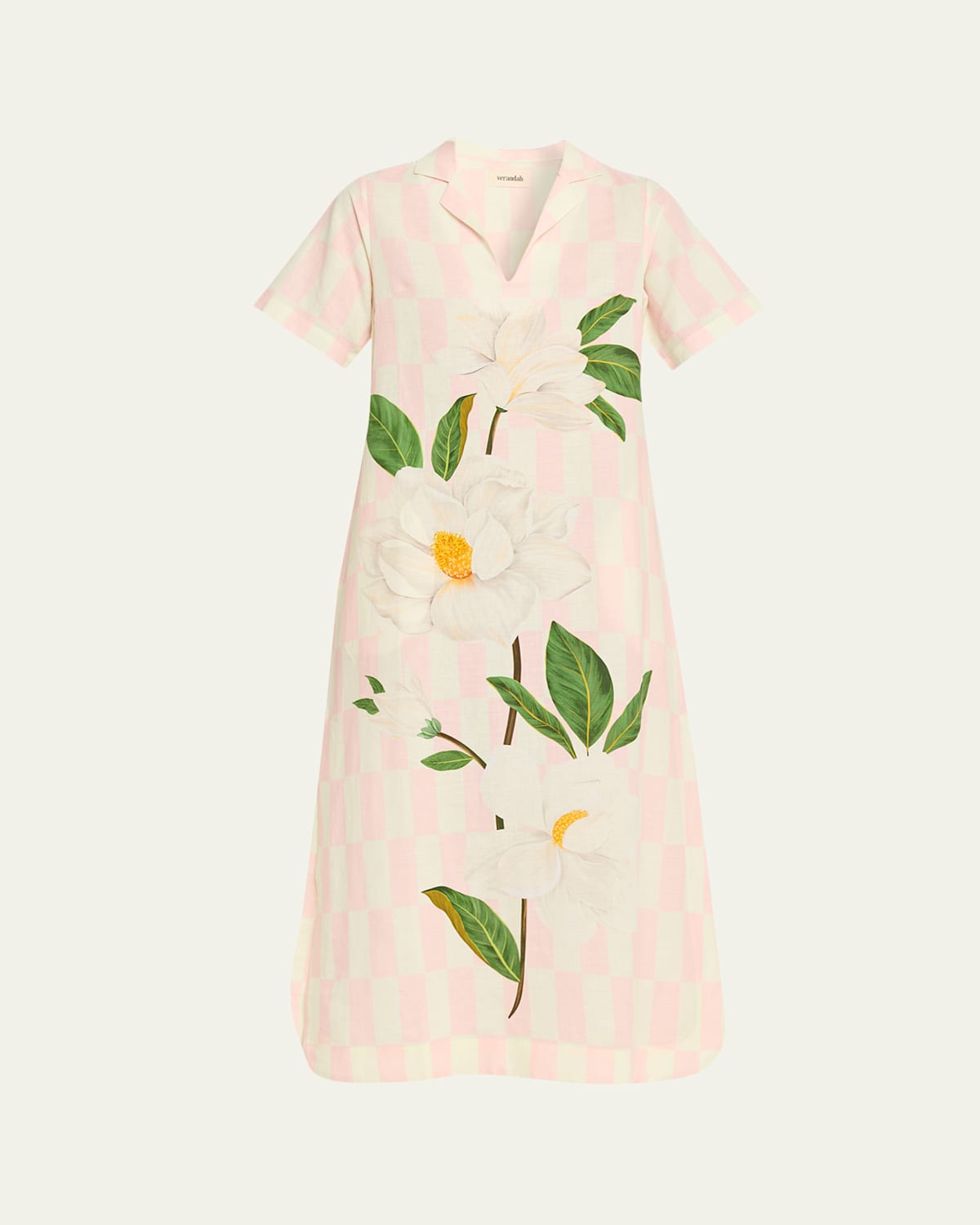 Verandah Magnolia Check Midi Kaftan In Pink