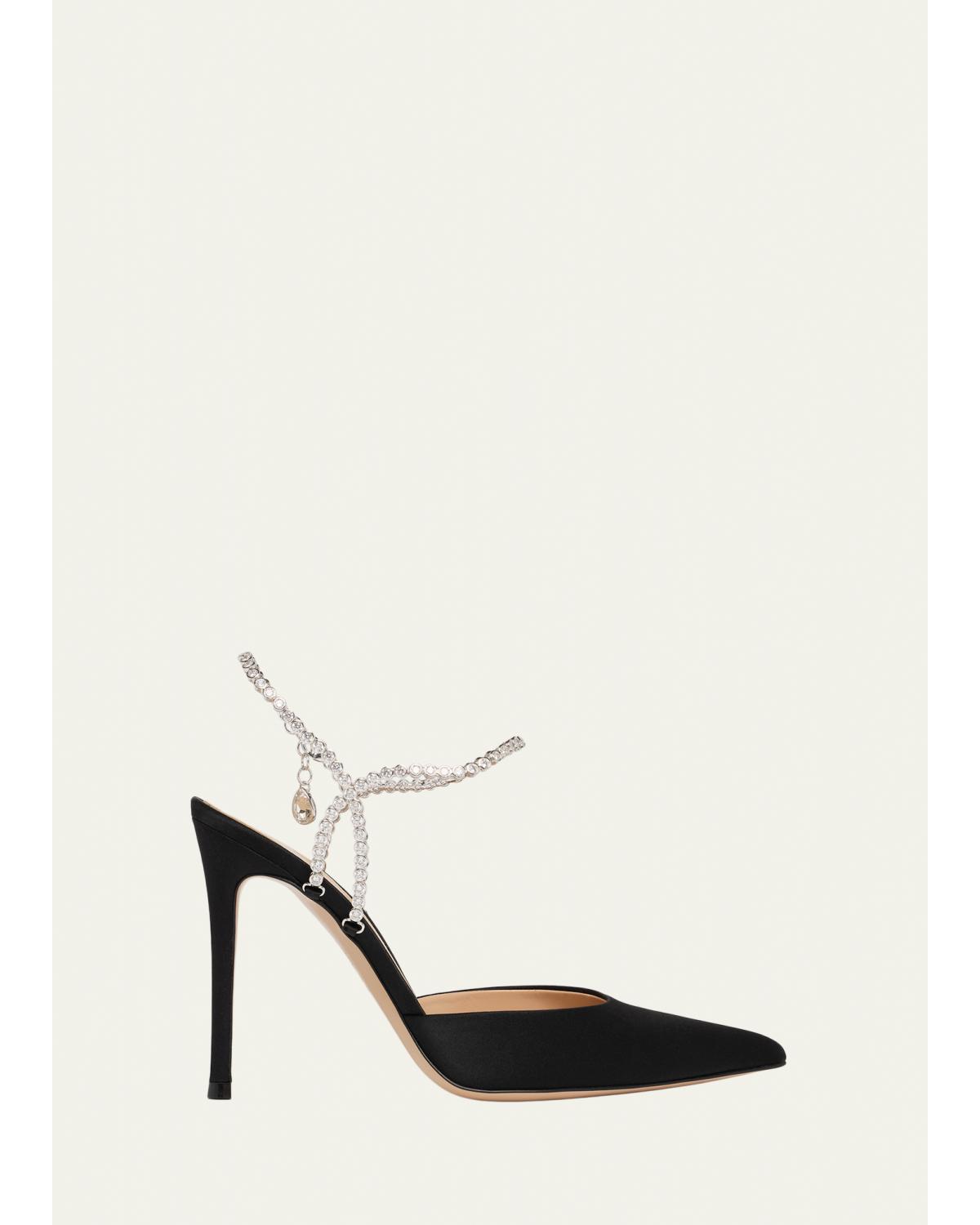 105mm Satin Crystal Ankle-Strap Pumps