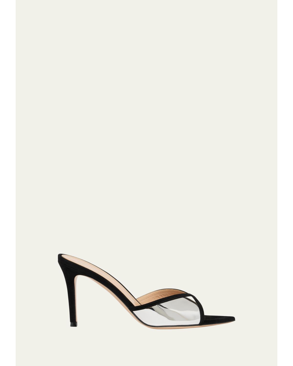 85Mm Shiny Leather And Suede Pointed-Toe Mules Sandals