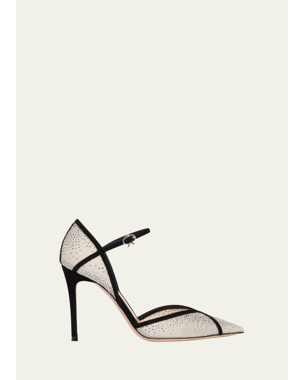 95Mm Suede-Trimmed Crystal-Embellished Pumps