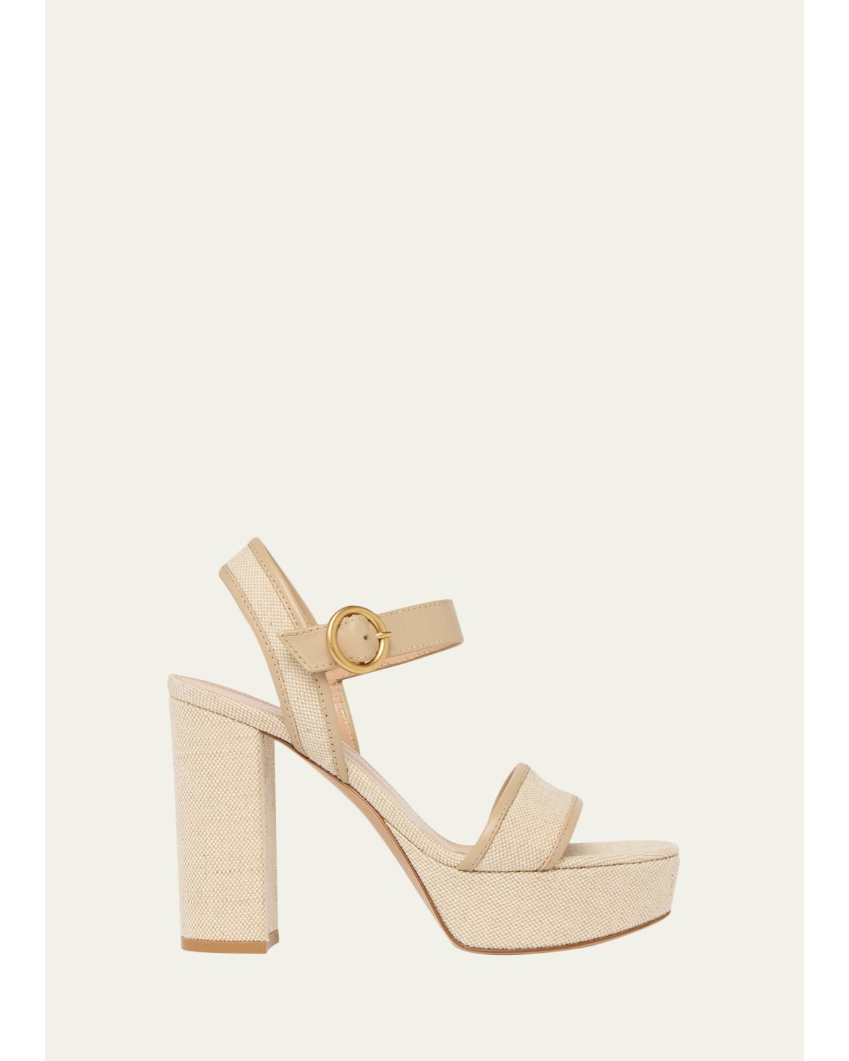 70Mm Platform Leather-Trimmed Canvas Sandals