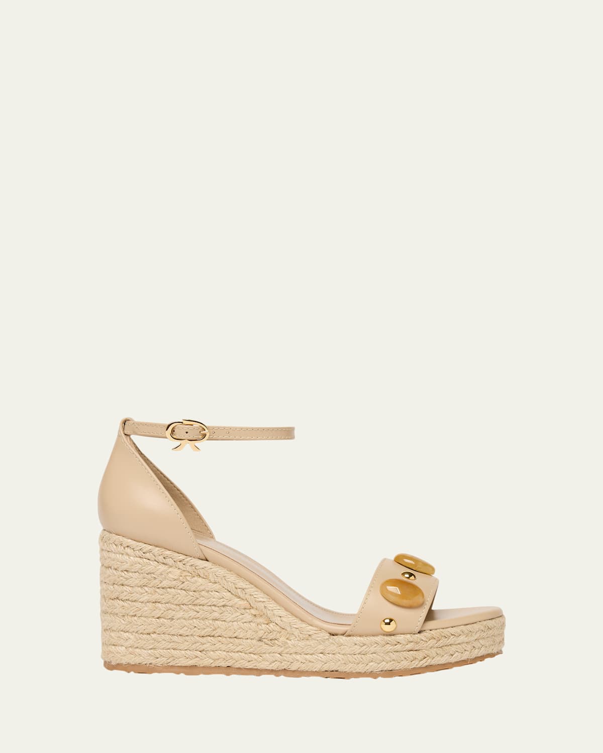 Gianvito Rossi 70mm Embellished Leather Espadrille Wedge Sandals In Neutral