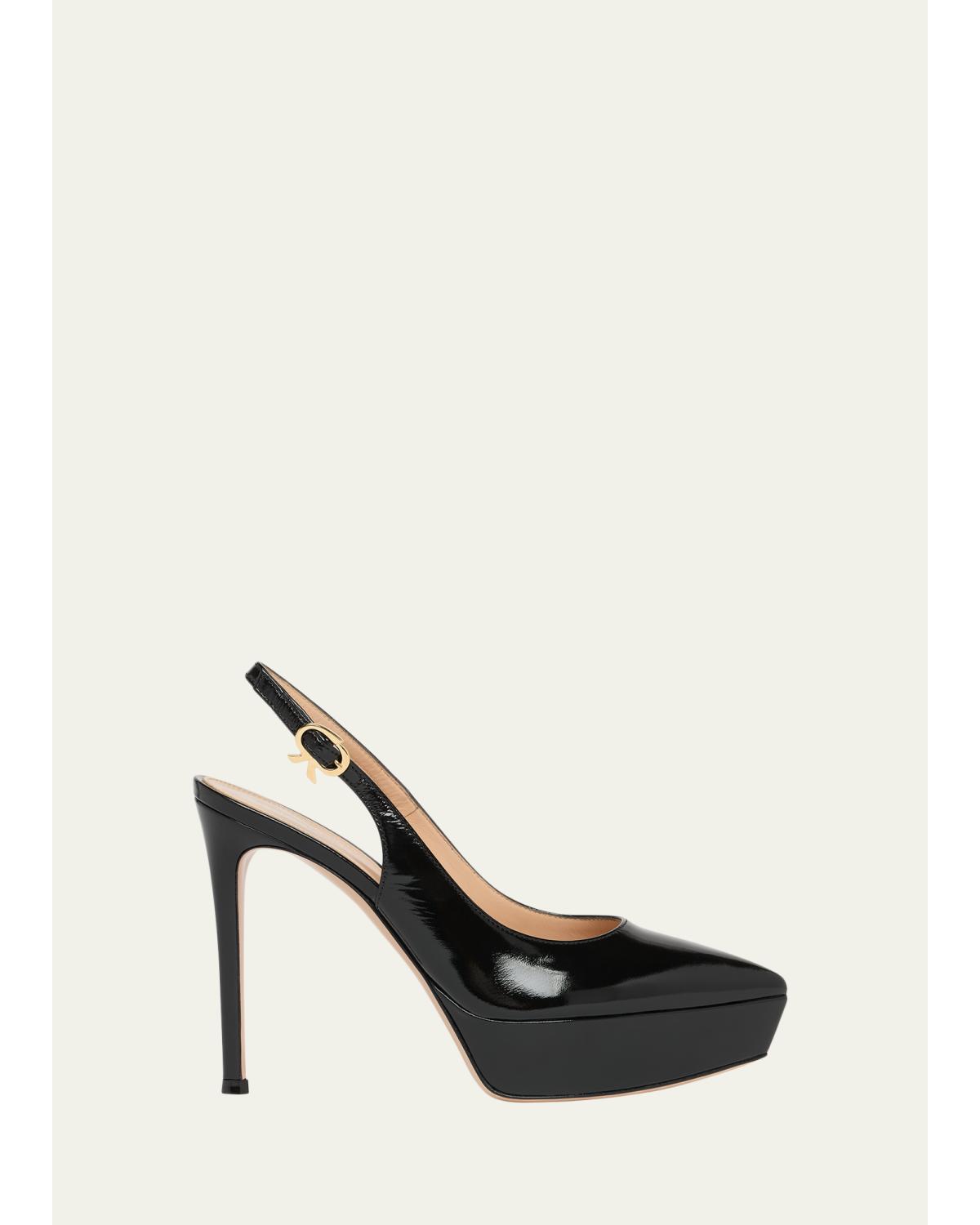 85mm Dasha Patent Leather Platform Slingback Pumps
