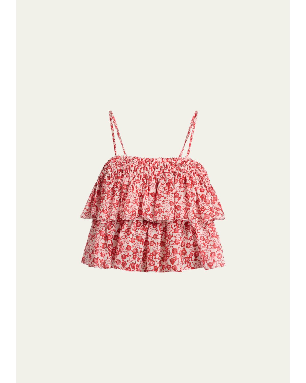 Erisa Floral-Print Tiered Ruffle Crop Top