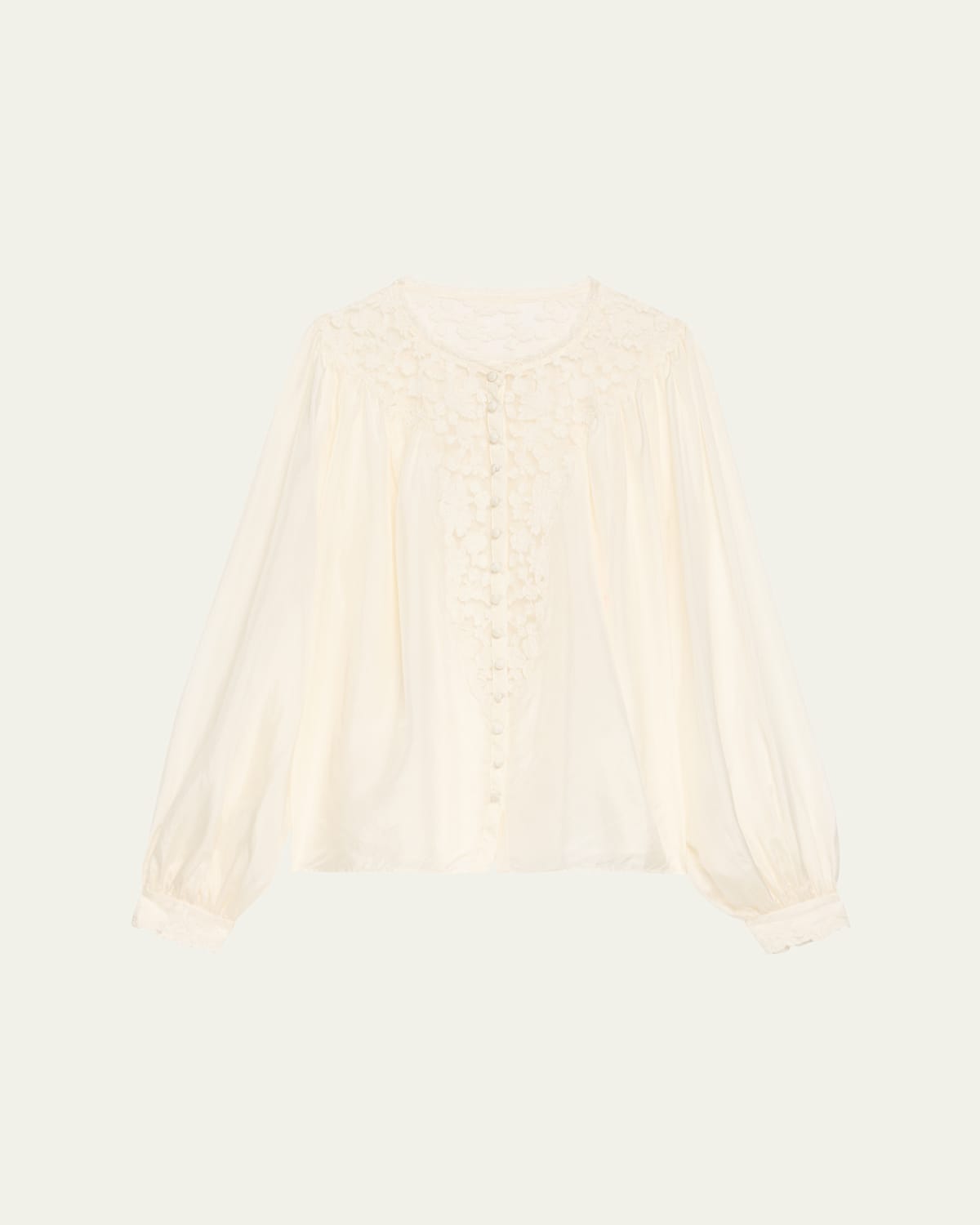 Loveshackfancy Carine Silk Lace Blouse In White
