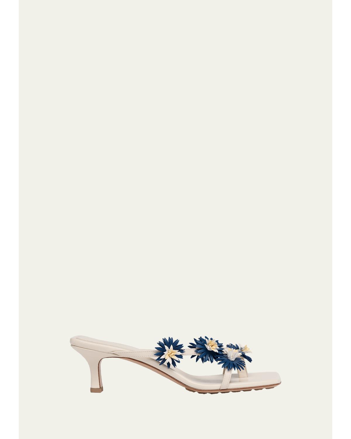 Riva Floral Leather Kitten-Heel Sandals