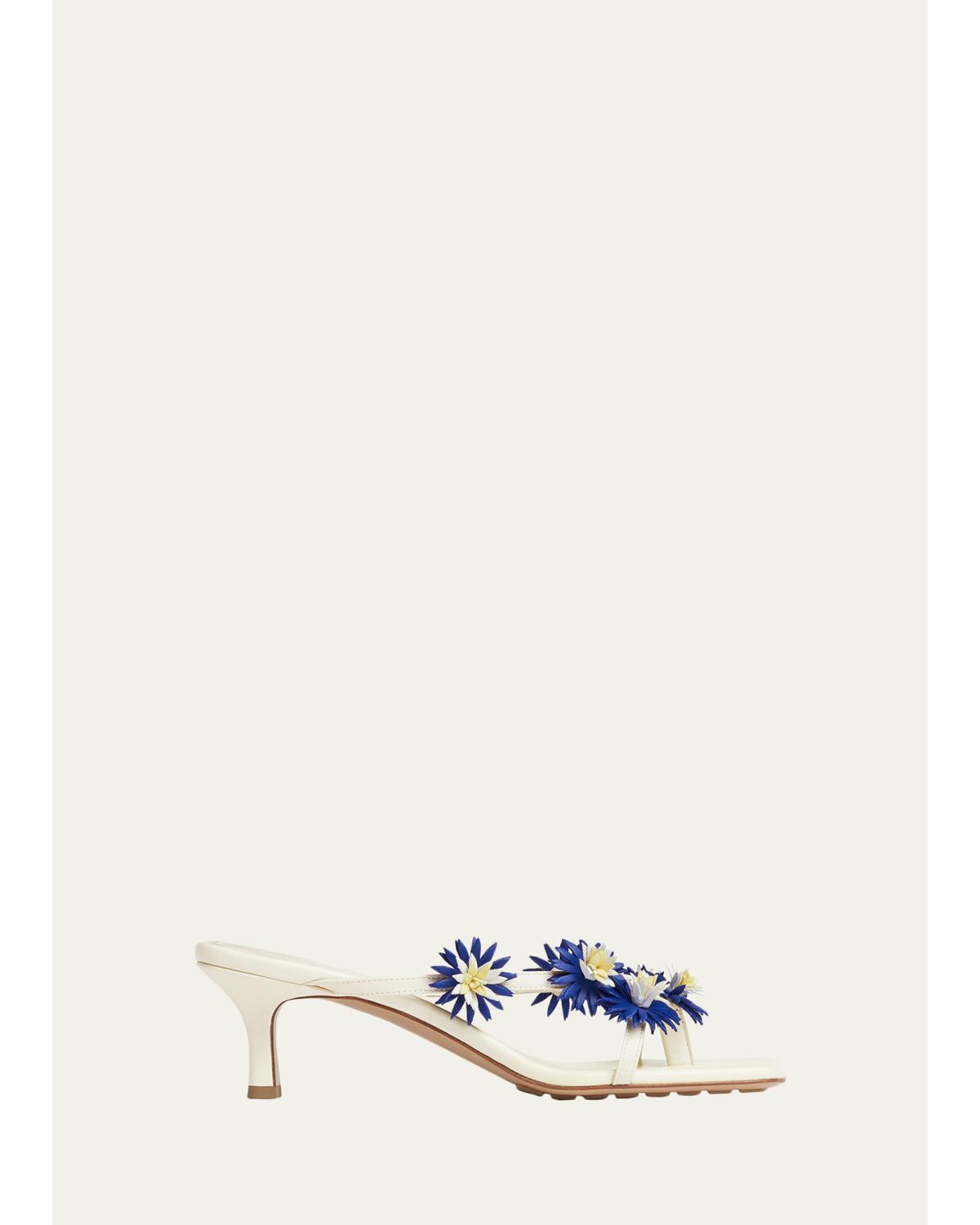 Riva Floral Leather Kitten-Heel Sandals
