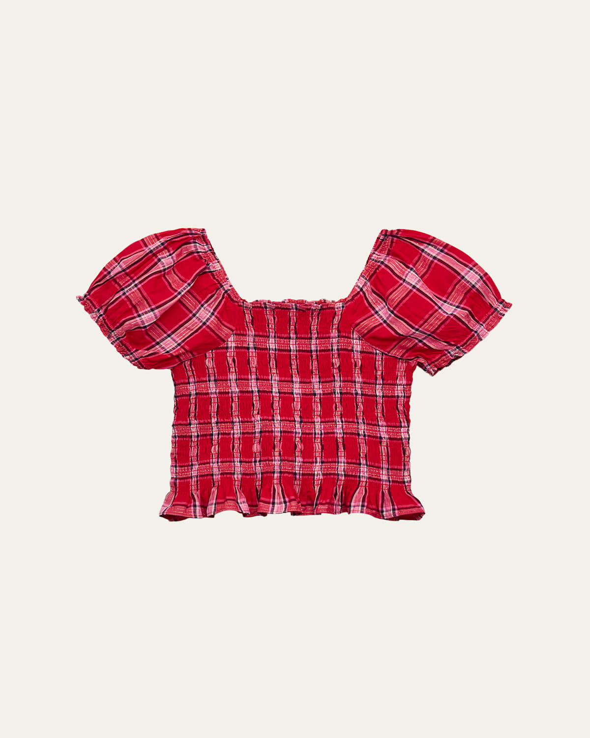 Girl's Fabielle Smocked Tartan Top, Size 4-6