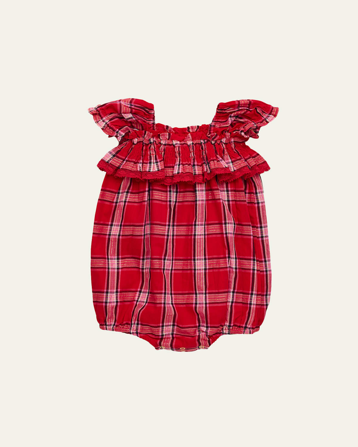 Loveshackfancy Kids' Girl's Carlita Tartan Pinafore Romper In Red