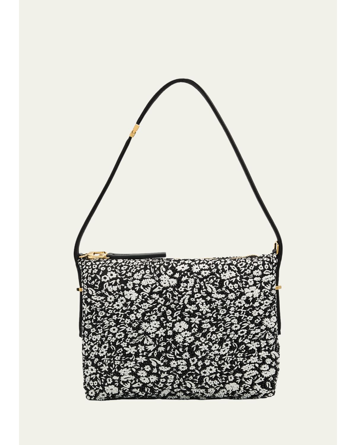Bevel Beaded Floral Shoulder Bag
