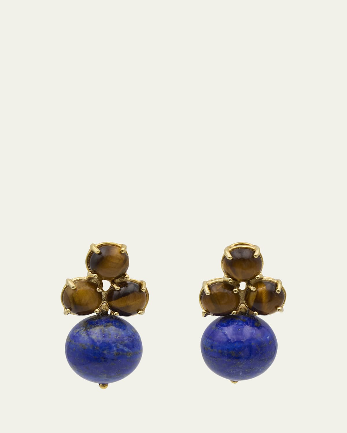 Grazia And Marica Vozza Tris and Boule Earrings with Tiger's Eye and Lapis