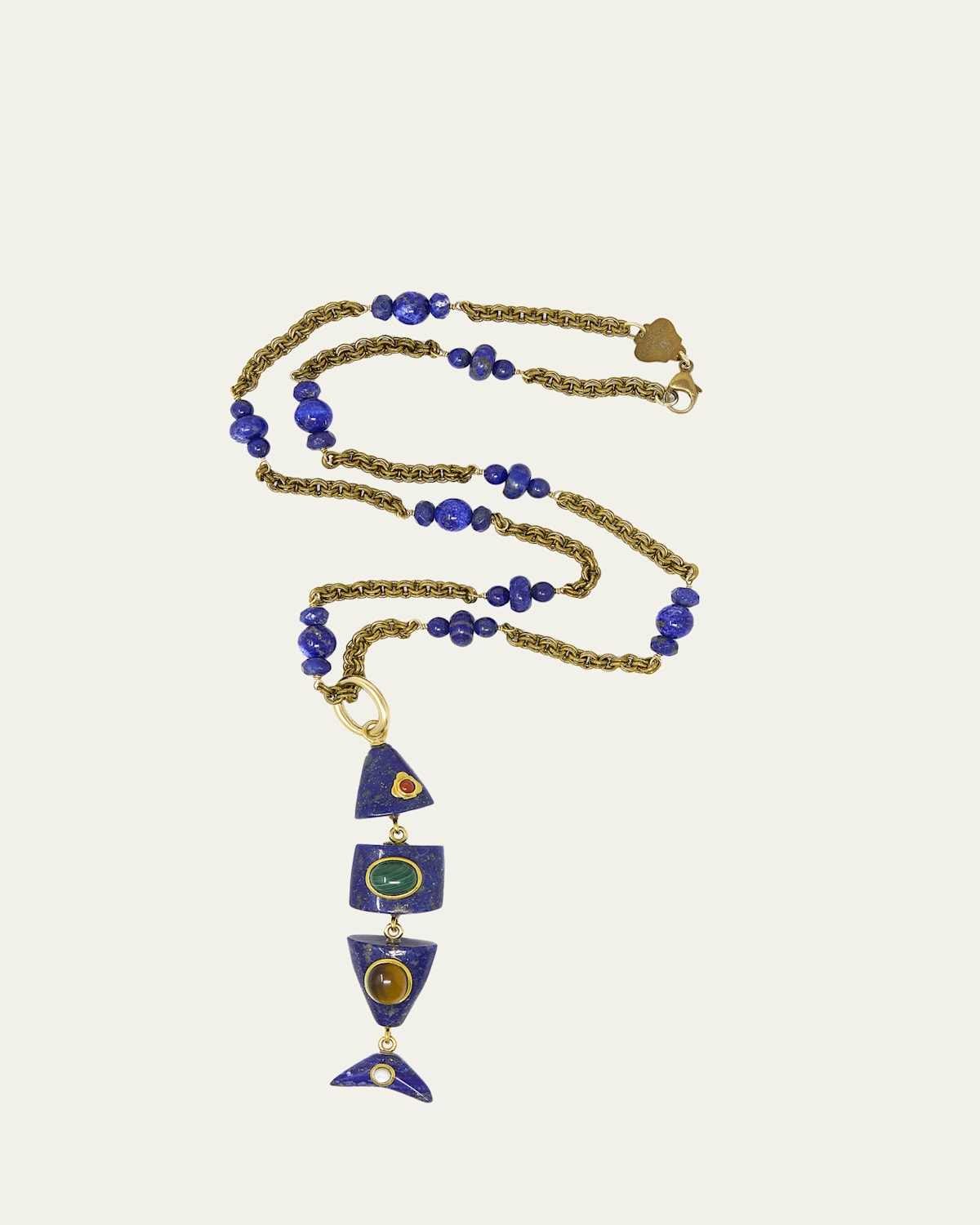 Grazia And Marica Vozza Lapis, Malachite and Tiger's Eye Fish Pendant Necklace