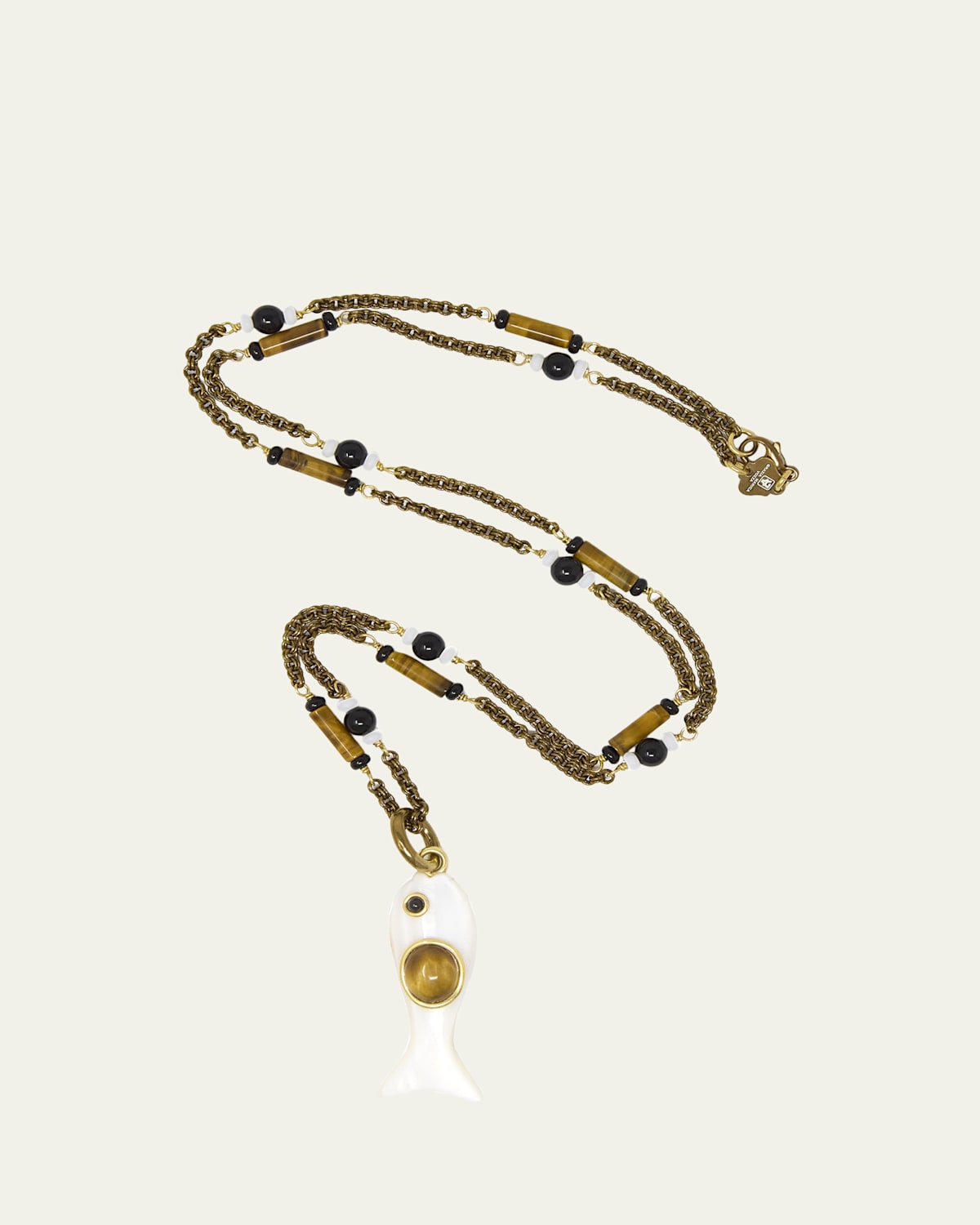 Grazia And Marica Vozza Mother-of-Pearl, Onyx and Tiger's Eye Little Fish Pendant Necklace