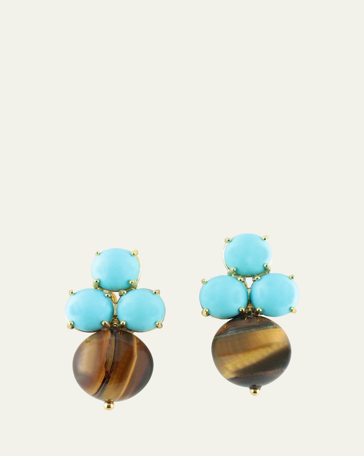 Grazia And Marica Vozza Tris and Boule Earrings with Tiger's Eye and Turquoise