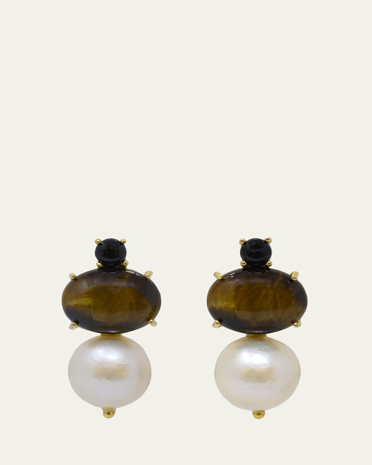 Grazia And Marica Vozza Freshwater Pearl, Tiger's Eye and Onyx Stacked Earrings