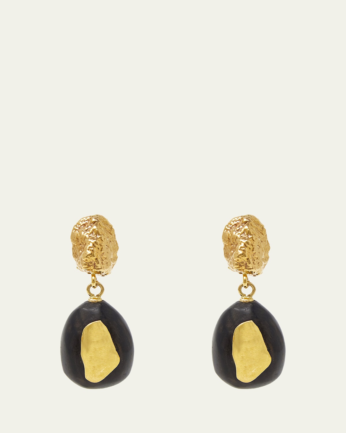 Grazia And Marica Vozza Ebony Wood and Gold Nugget Earrings