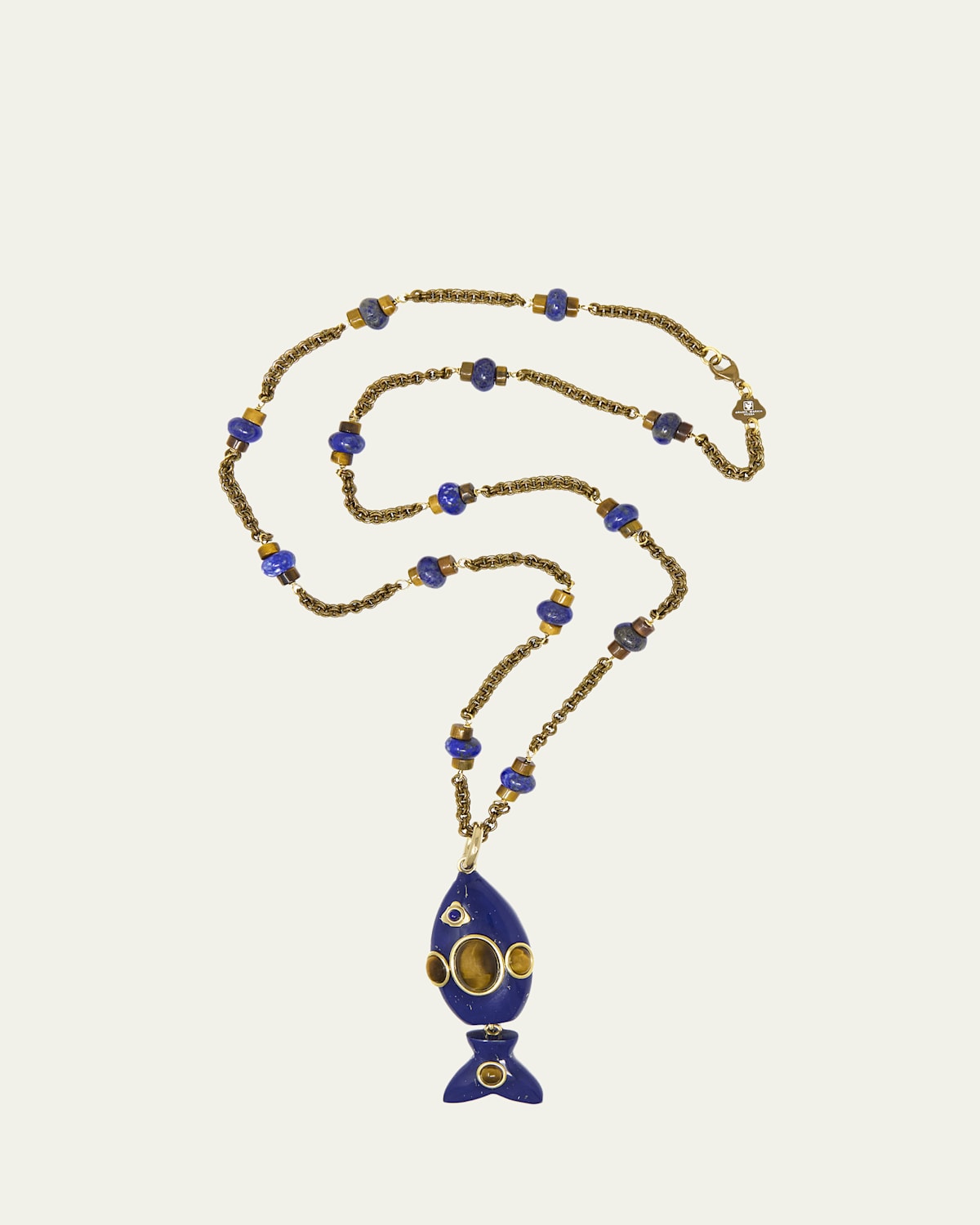 Grazia And Marica Vozza Blue Resin and Tiger's Eye Fish Pendant Necklace