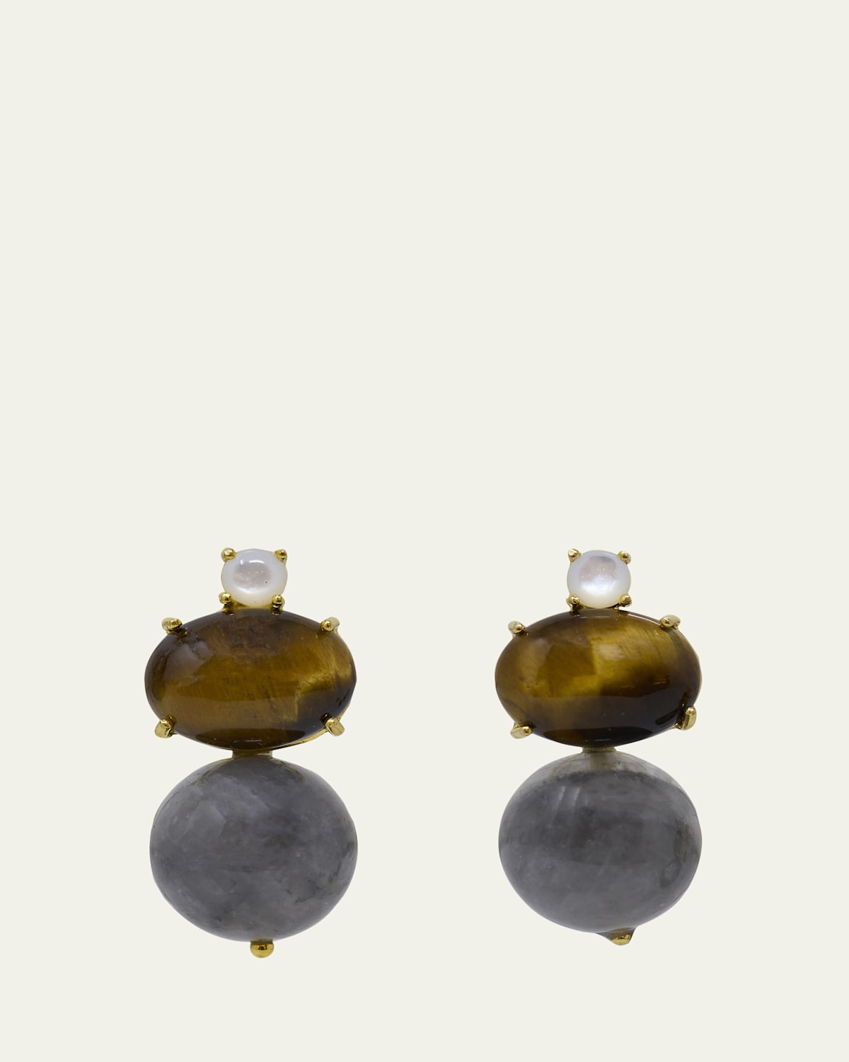Grazia And Marica Vozza Labradorite, Tiger's Eye and Mother-of-Pearl Stacked Earrings