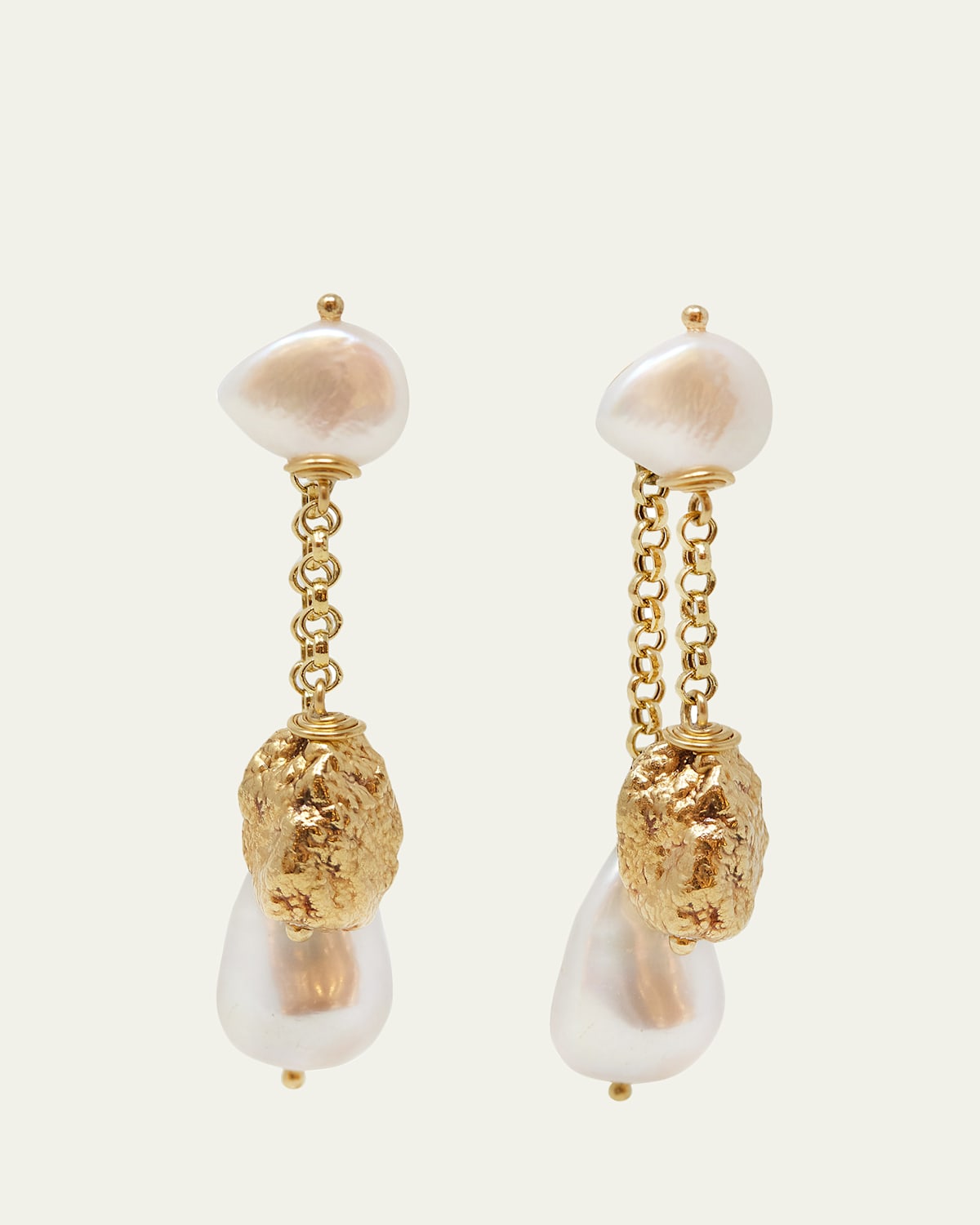 Grazia And Marica Vozza Little Front to Back Pearl and Gold Nugget Earrings