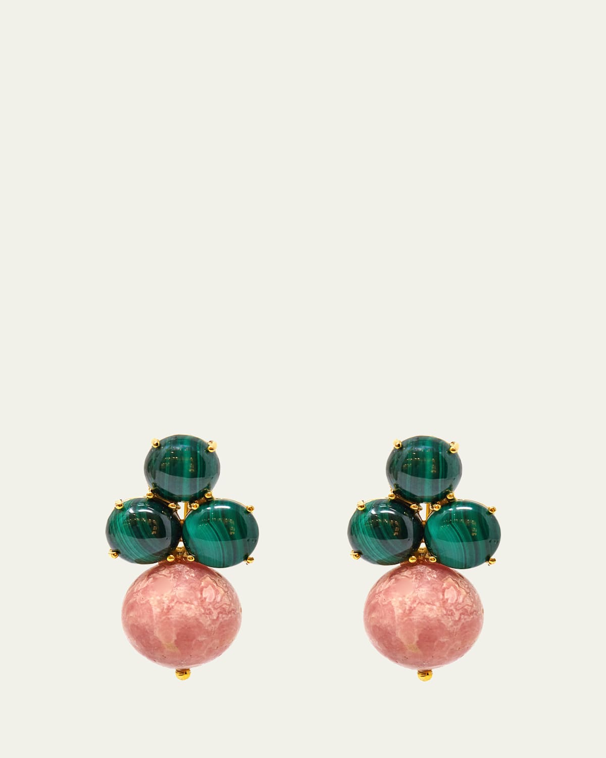 Grazia And Marica Vozza Tris and Boule Earrings with Malachite and Rhodochrosite