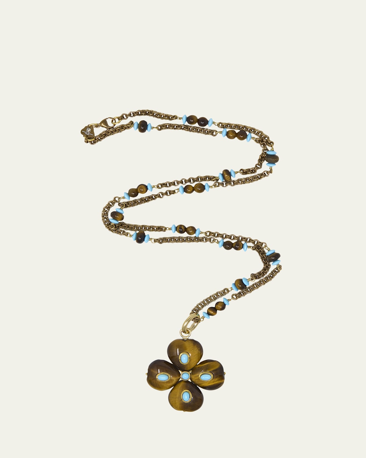 Grazia And Marica Vozza Tiger's Eye Four-Leaf Clover Pendant Necklace