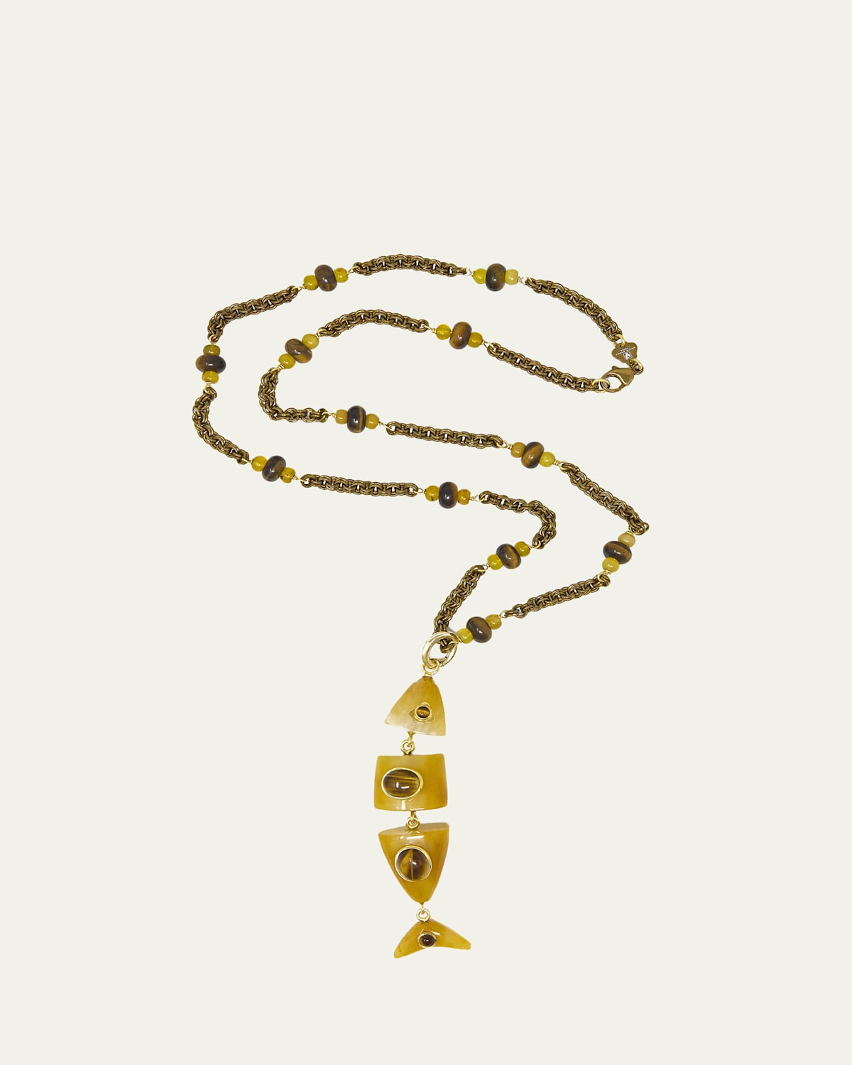 Grazia And Marica Vozza Yellow Chalcedony and Tiger's Eye Fish Pendant Necklace