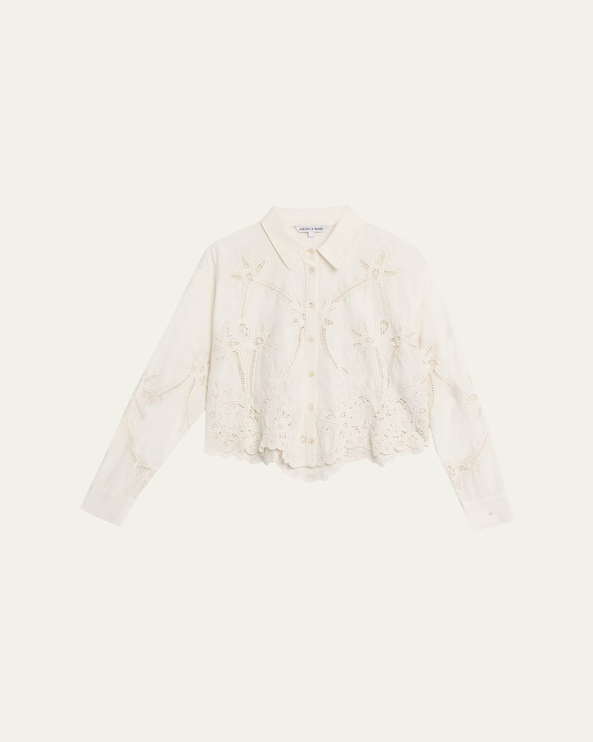 Veronica Beard Aderes Floral Cutout Button-up Shirt In White