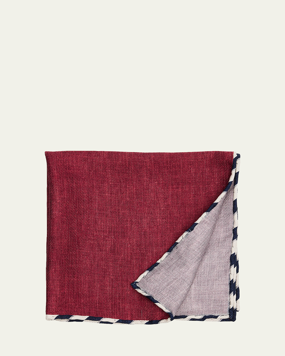 Brunello Cucinelli Men's Double-Face Stripe-Trim Silk Pocket Square | Thumbnail 4 Brunello Cucinelli Men's Double-Face Stripe-Trim Silk Pocket Square | Thumbnail 4